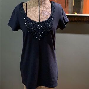 RXB crocheted crystal bead yoke shirt sleeve T NWT